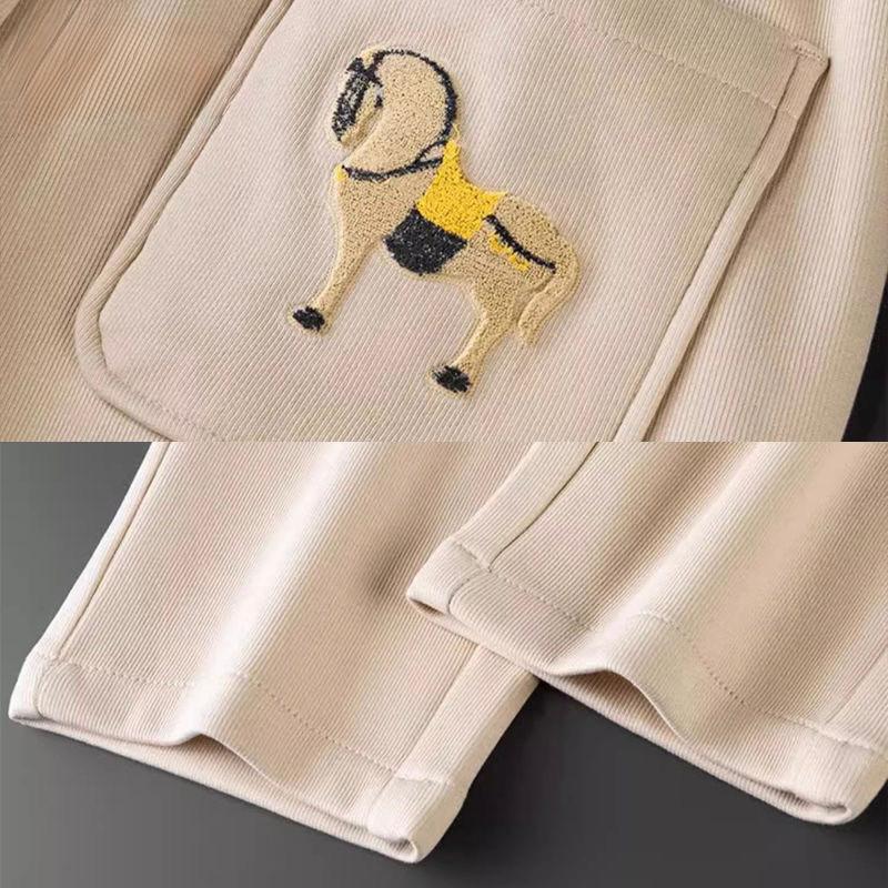 Effortless Style & Comfort Drawstring Pants with Stunning Embroidered Horse Accent