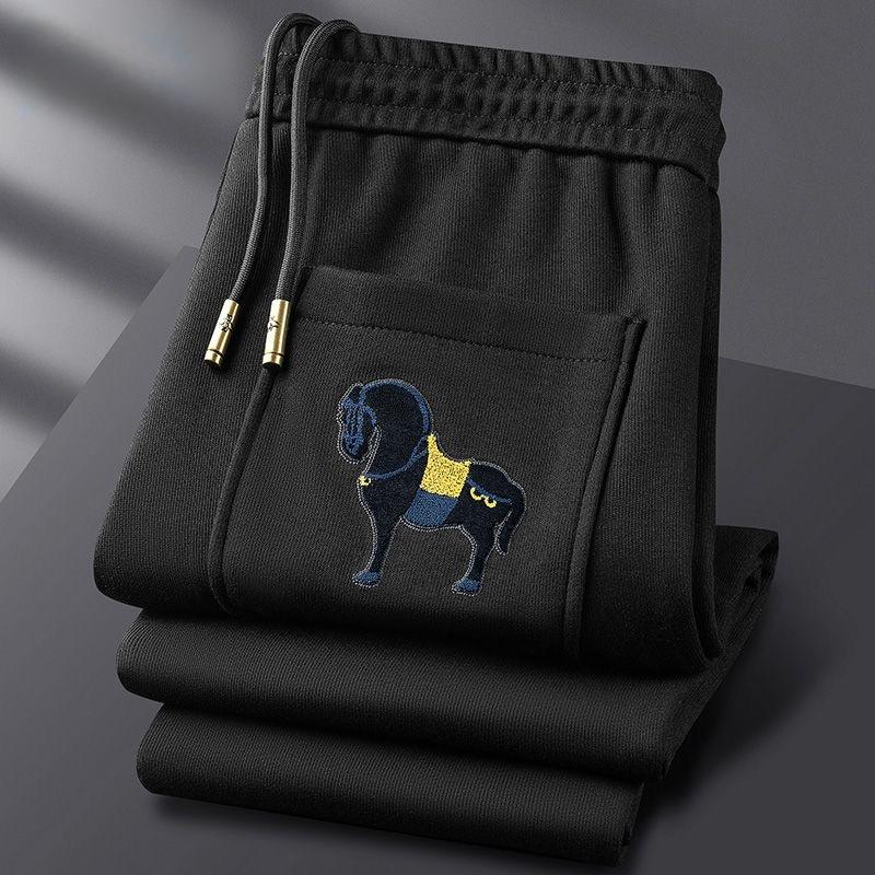 Effortless Style & Comfort Drawstring Pants with Stunning Embroidered Horse Accent