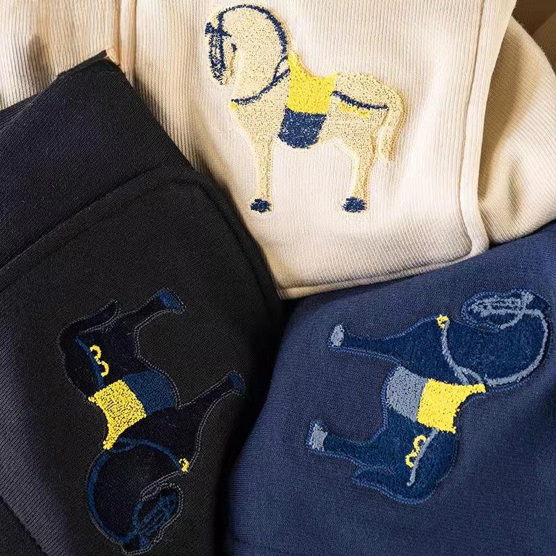 Effortless Style & Comfort Drawstring Pants with Stunning Embroidered Horse Accent