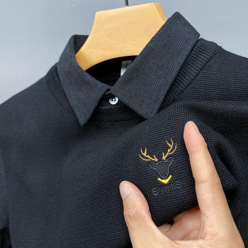 Men's Premium Polo Sweater with Embroidered Deer Logo